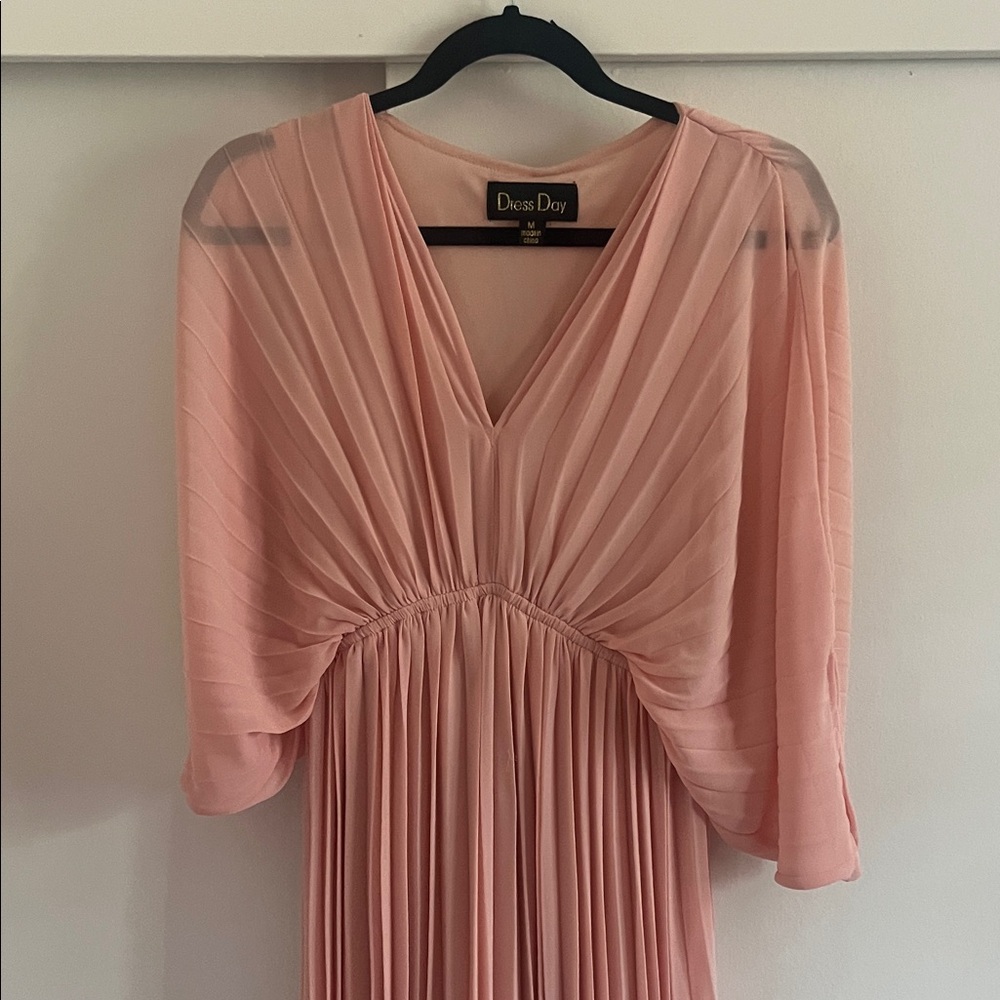 Women's Maternity Blush Pink Pleated V-Neck Dress